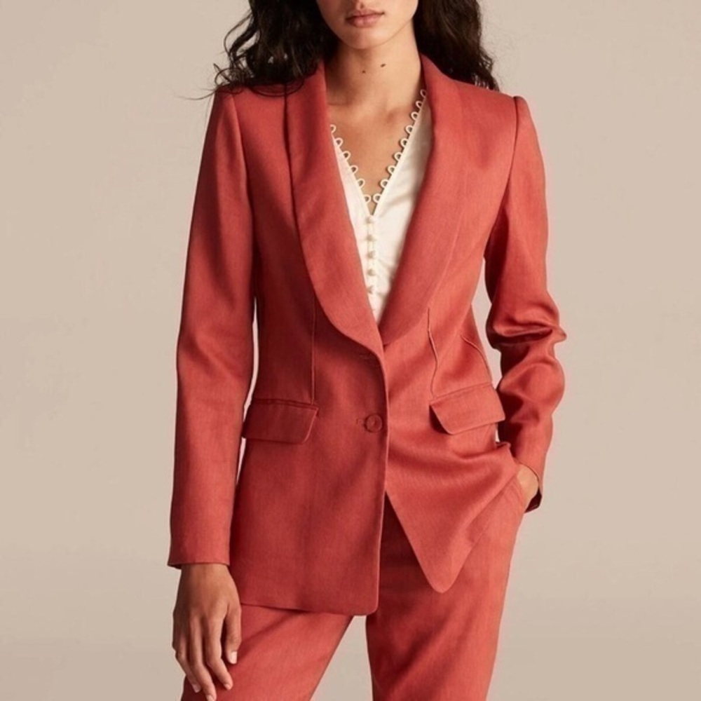 Rebecca Taylor NWT Tailored Linen Blazer Jacket Brick Coral 10 Single Breasted